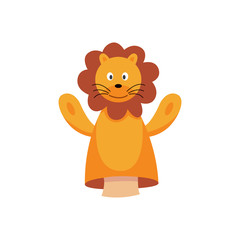 Cartoon lion hand puppet isolated on white background