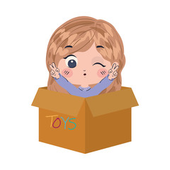 Isolated girl cartoon with toys box vector design