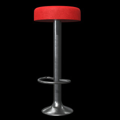 Retro red vintage bar stool. High chair. Bar interior design. 3d render on black background