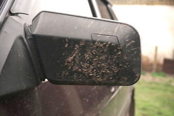 Mirror On A Car In The Mud