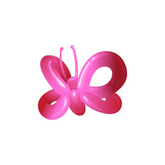 Children party balloon pink butterfly toy realistic vector illustration isolated.