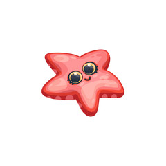 Funny pink starfish with big eyes in kawaii style vector illustration isolated.
