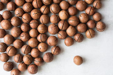 Macadam nuts on the background.
