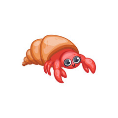 Cartoon cancer or lobster in shell, kawaii style vector illustration isolated..