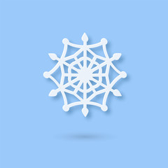 Vector Multilayered Paper Snowflake icon. Paper cut snow flake isolated on violet color cover. Weather ornate symbol. Flat style Christmas, Noel greeting Origami craft snowflake