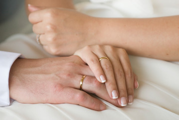 bride and groom hands with gold ring