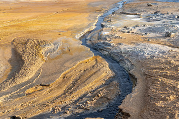 steaming mud holes and solfataras in the geothermal area of Hverir near lake Myvatn, northern...