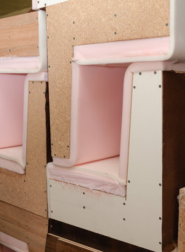 Upholstered furniture production warehouse, a lot of furniture blank frames