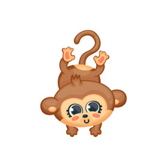 Baby monkey or chimp character jumping, kawaii vector illustration i isolated.