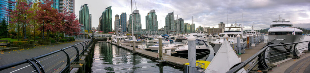 Panoramic view of a marina in Vancouver