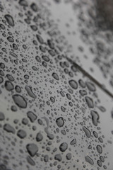 Drops of water on a reflective surface