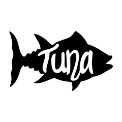 Vintage tuna silhouette lettering fish retro isolated vector illustration on a white background.