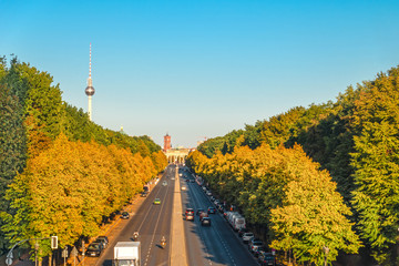 Berlin, the Tiergarten with Brandenburg Gate and TV-Tower