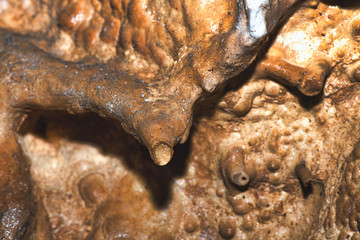Detail of stalactite in underground limestone caves
