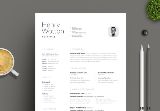 Clean Black and White Resume Layout Set