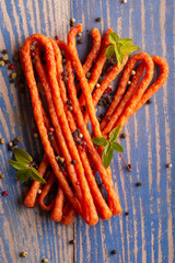 sausage on a wooden table