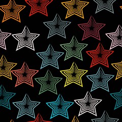 Obraz premium Seamless Pattern With Colorful Stars on black. Scandinavian Style