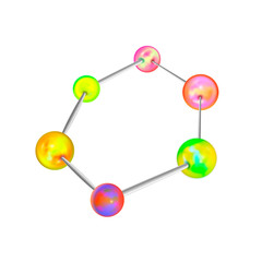 Complicated chemical structure with atomic bonds in hexagon shape on white