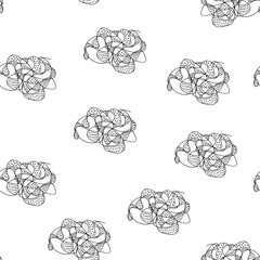 Abstract seamless pattern with hand drawn objects with dots. Chaotic black outline pattern on white background. Vector texture. Illustration for wrapping paper, textile print and any other purpose.