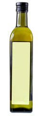 Glass bottle of vegetable olive oil isolated