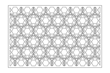 Decorative card for cutting. Arabic geometric mosaic pattern. Laser cut. Ratio 3:2. Vector illustration.