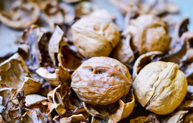 Close up of whole walnuts.  Healthy eating concept.