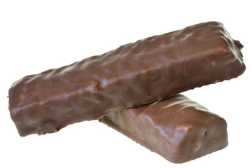 Chocolate bar with peanut and puffed rice isolated