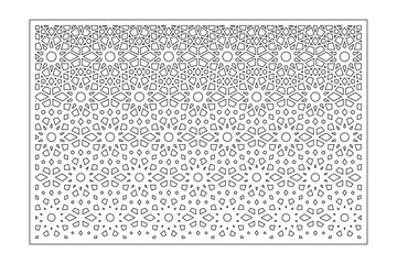 Decorative card for cutting. Arabic geometric mosaic pattern. Laser cut. Ratio 3:2. Vector illustration.