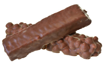 Chocolate bar with peanut and puffed rice isolated