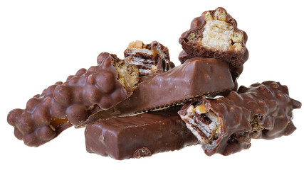 Chocolate bar with peanut and puffed rice isolated