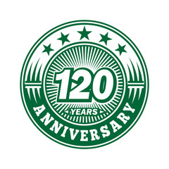 120 years logo. One hundred and twenty years anniversary celebration logo design. Vector and illustration.