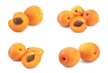 Apricot fruit isolated on white background macro. Set or collection