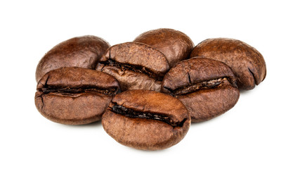 Heap of coffee beans isolated on white background