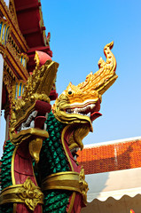 The statue of a serpent head enters the church. According to the belief in Buddhism/ public area