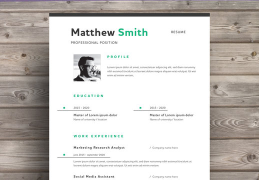 Minimalistic Resume Layout with Green Accents