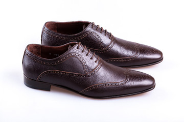 black leather shoes isolated on white background