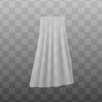 White Sheer Fabric Curtain Realistic Vector Illustration Mockup Isolated.