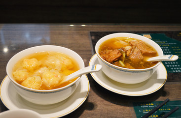 Hong Kong Beef Brisket Wonton Soup on Local Restaurant Table