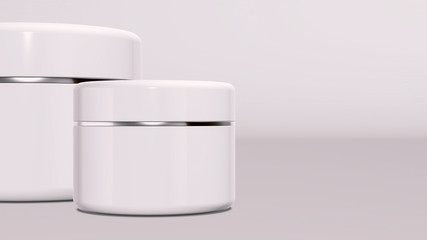 body cream jars, white background, copy space (3d render)