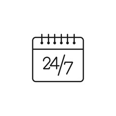 24/7 calendar - minimal line web icon. simple vector illustration. concept for infographic, website or app.