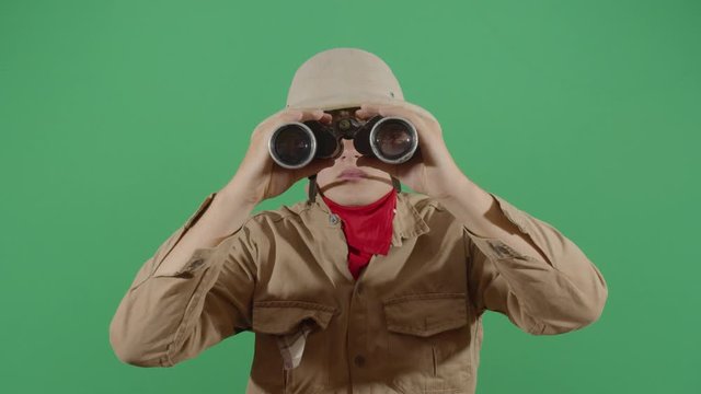 Adult Man Explorer Looking Through Binoculars
