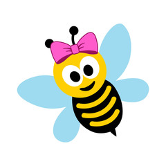 Bee with a pink bow clip art Stock vector design. Isolated transparent background.