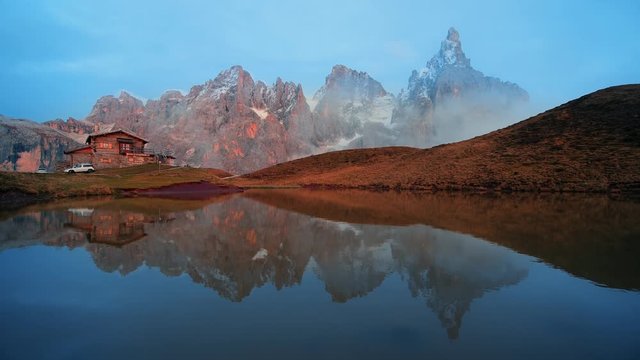 Beautiful sunset landscape 4k footage in Dolomites Italy