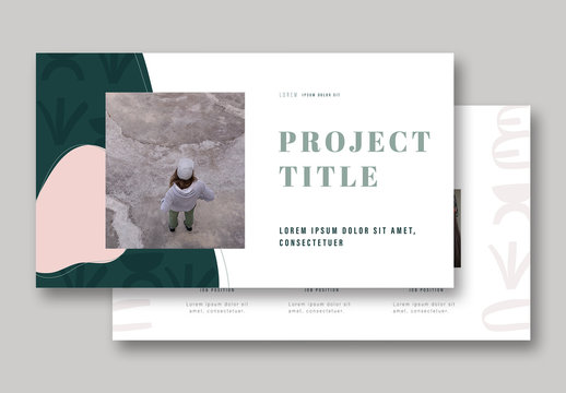 Pitch Deck Layout with Pink and Green Abstract Elements