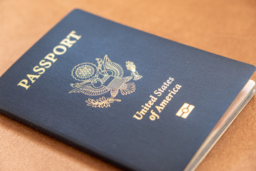 United States of America Passport. The iconic dark blue front cover of the American passport