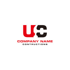 Initial UC constructions logo with hammer used negative space style vector