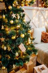 New Year's cosiness, home decoration in lights, New Year tree