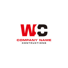 Initial WC constructions logo with hammer used negative space style vector