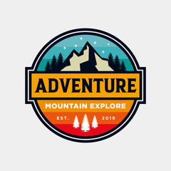 Badge Mountain logo design inspiration, Mountain illustration, outdoor adventure . Vector graphic print for t shirt and other uses. - Vector