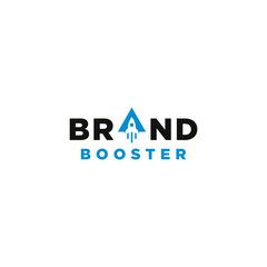 Brand booster typography logo vector with rocket element